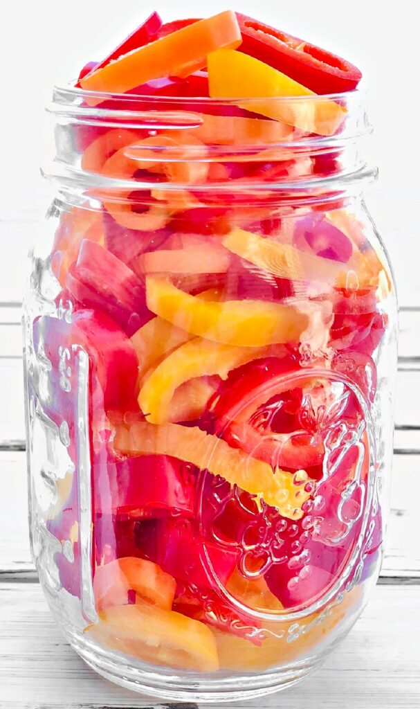 Pickled Mini Peppers – A quick-pickle recipe with tangy vinegar, sugar, and crushed red pepper flakes. Great for adding to sandwiches, salads, or cheese boards.
